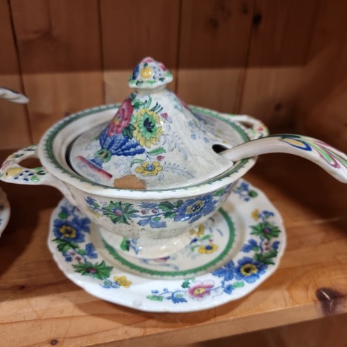 705 - Star lot : Forty pieces of Mason's Ironstone China in the Strathmore pattern including two tureens, ... 