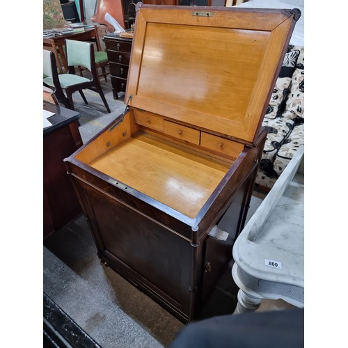 861 - Star Lot : A gorgeous 1820s Rosewood  davenport desk with sloped writing surface topped with black l... 