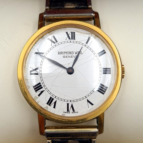 8 - A handsome example of a Raymond Wiel of Geneve of Switzerland wrist watch, featuring a white enamel ... 