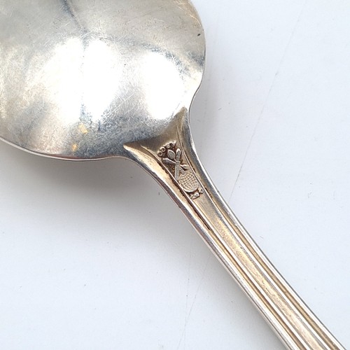 46 - A set of six European silver 800 desert spoons, set with nicely formed body and initialled finials. ... 