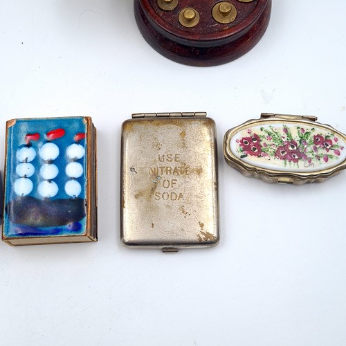 52 - A boxed collection of five items, comprising of an antique coin/gold carry scales set with weight, m... 
