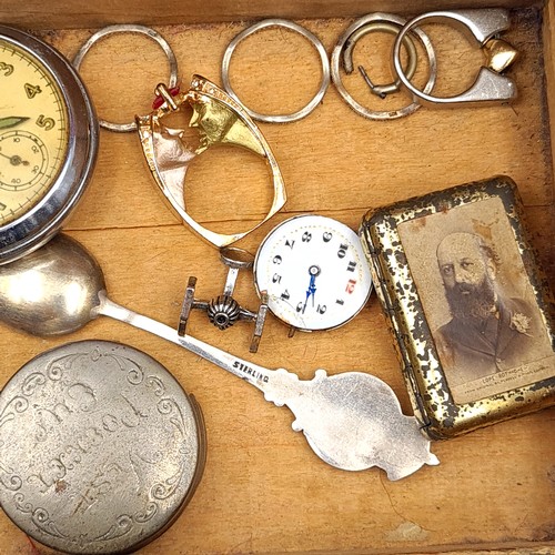 527 - A collection of twelve items, comprising of five rings, a pill box, a wrist watch, a vintage lighter... 