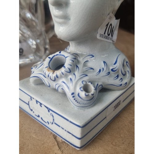 106 - A ceramic 19th century Phrenology bust pen-stand. This charming example features a phrenology bust w... 