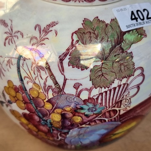 402 - A gorgeous  very large Mason's Ironstone ginger jar in the 'Fruit Basket' pattern. Boasting a rich c... 