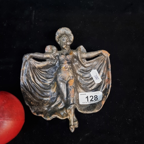 128 - An unusual cast metal ring dish in the form of Art Deco burlesque dancer Loie Fuller. Ideal for use ... 