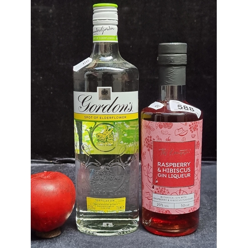 588 - Two sealed bottles of gin including a 70cl bottle of Gordans Spot of Elderflower distilled gin and a... 