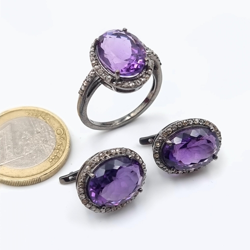 603 - Star lot : A beautiful suite of Amethyst and Diamond jewellery, which includes three stunningly larg... 