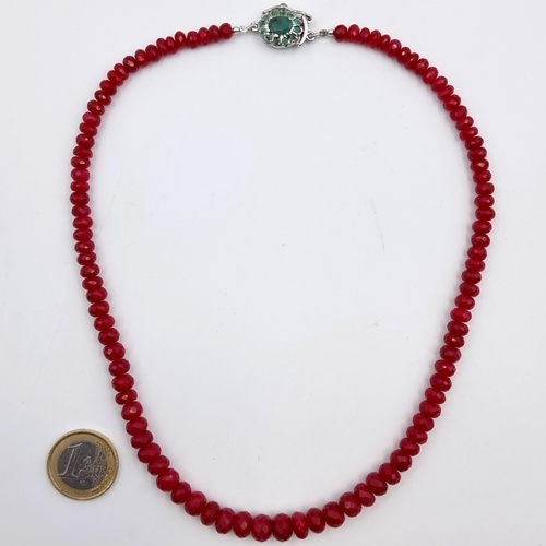 623 - A stunning natural graduated single strand heavy Ruby necklace, of a large 250 carats and is set wit... 