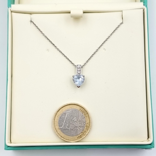 631 - A very pretty Fields heart shaped aqua marine  sterling silver pendant necklace and chain. Encased i... 