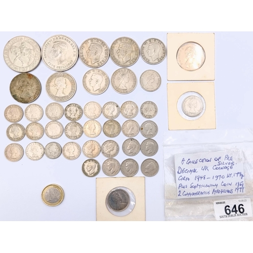 646 - A collection of pre-decimal United Kingdom , circa 1948-1970.. Together with a 50 Millennium coin of... 