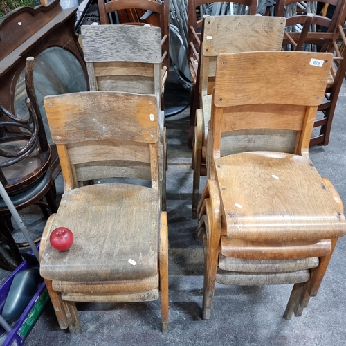 A fantastic set of 13 vintage British made beech stacking chairs from Lamstak designed by James Leonard for ESA. Dating to 1950s. With marks to base. Just one of these chairs has the internet comps of €165.00 on pamono.com.