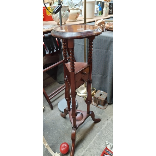 385 - A gorgeous rosewood plantstand - a very well crafted example with barley twist supports, two petite ... 