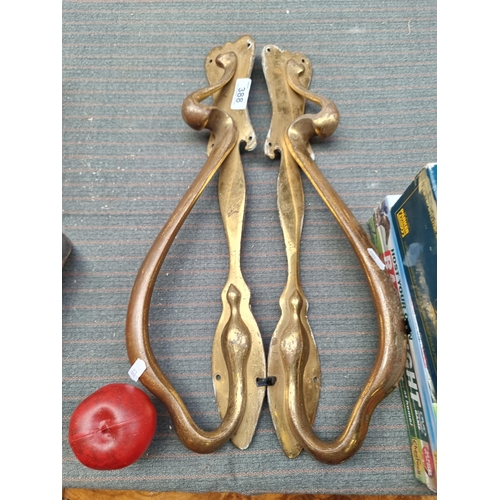 388 - Star Lot : A truly stunning pair of very large original brass Art Nouveau door handles. A beautiful ... 