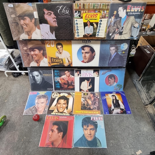 701 - Sixteen vinyl record albums of Elvis Presley including Elvis Guitar Man (1981), Elvis He Walks Besid... 