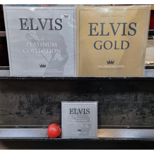 707 - Three vinyl record of Elvis Presley including the albums Elvis The Platinum Collection and Elvis Gol... 