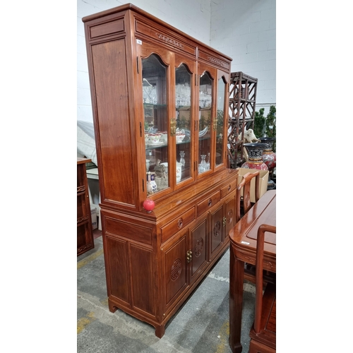 758 - Star lot : A beautiful large Chinese Rosewood glazed display cabinet / bookshelf  with four glass do... 