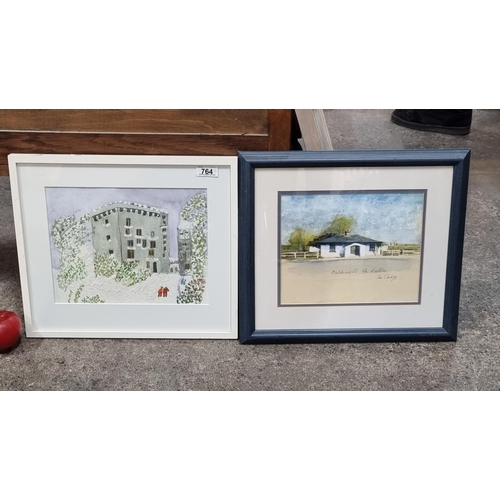 764 - Two original watercolour and gouache on paper paintings including one titled 