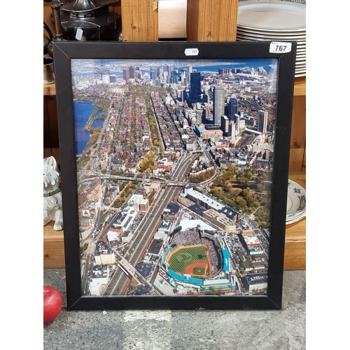 767 - A print of an aerial photograph showing the streets of Boston including the iconic Boston Red Sox St... 