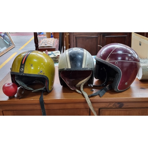 802 - Three vintage Stadiumbranded motorcycle helmets including a Project 2 and a Project 4 example. Circa... 