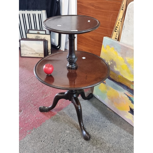 847 - Star Lot : A Fabulous two tier Antique Jamaician mahogany dumb waiter with cabriole tripod leg turne... 