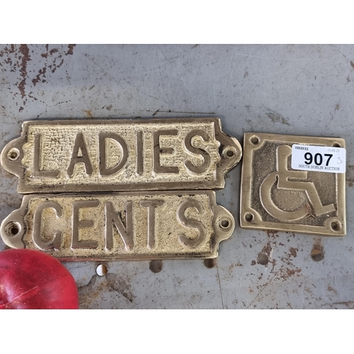 907 - Three cast brass door plaques reading 