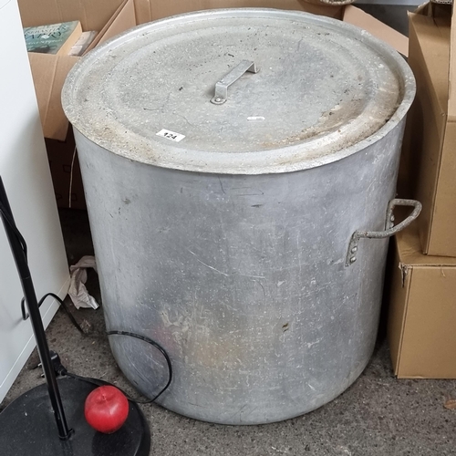 924 - A very large galvanised steel pot with handles to side and lid to top. Fitted with a tap to the base... 