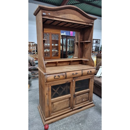 692 - Star lot : A fabulous rare  mirror backed bar unit with a roll top pull down cover, shelving space t... 