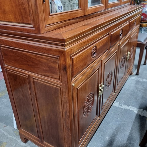 758 - Star lot : A beautiful large Chinese Rosewood glazed display cabinet / bookshelf  with four glass do... 