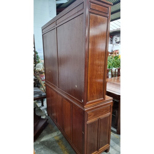 758 - Star lot : A beautiful large Chinese Rosewood glazed display cabinet / bookshelf  with four glass do... 