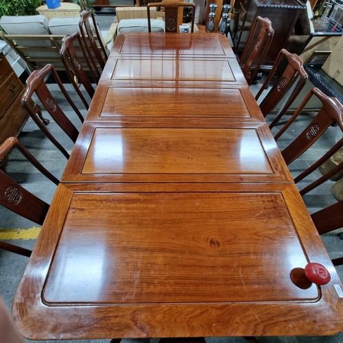 759 - Star Lot : A breathtaking large Chinese wooden extendable Rosewood  dining table with ten matching d... 