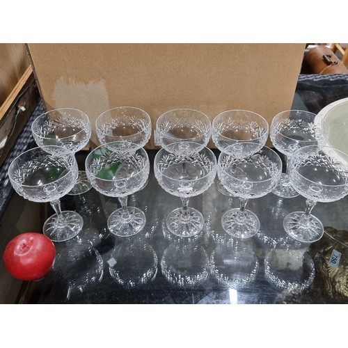 777 - A box containing twenty eight glasses of delicate Irish cut crystal including stemmed glasses with k... 