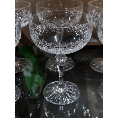 777 - A box containing twenty eight glasses of delicate Irish cut crystal including stemmed glasses with k... 