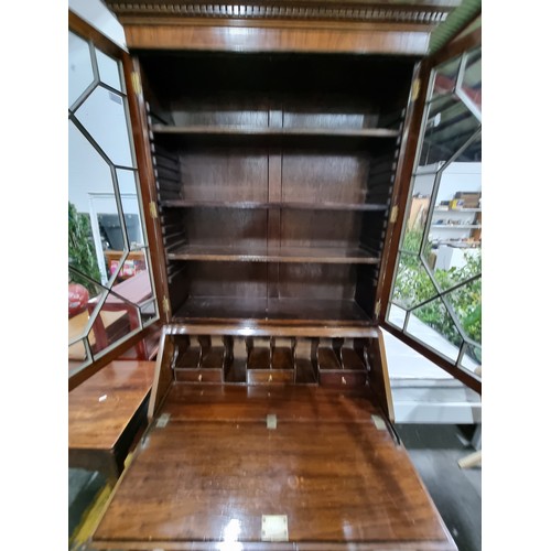 789 - Star lot : A beautiful vintage bureau bookcase, very well executed with dentil cornicing leads to do... 