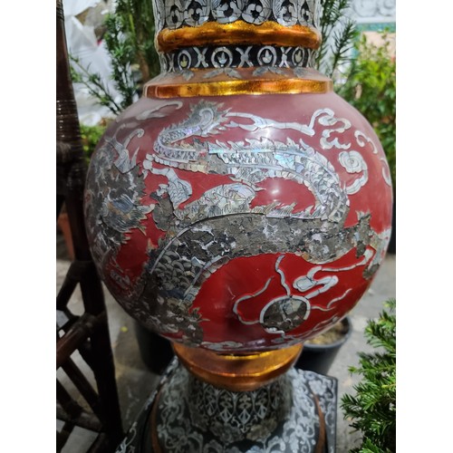 780 - Star Lot : A very impressive pair of vintage large Chinese urns, set on square plinth bases. These f... 