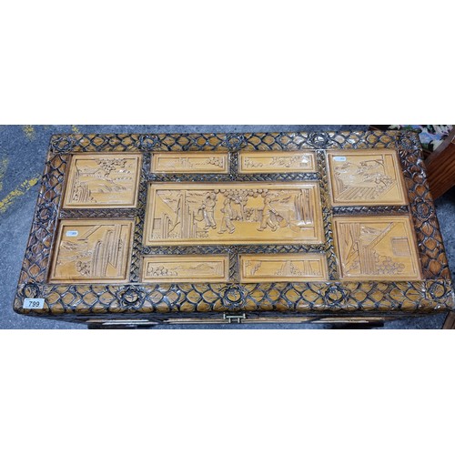 799 - Star Lot : A remarkable heavy quality Chinese chest. This impressive piece boasts extensive and lavi... 