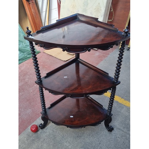 673 - Star lot : A beautiful mid 19th century Jamiacian mahogany three-tiered corner what-not shelving uni... 