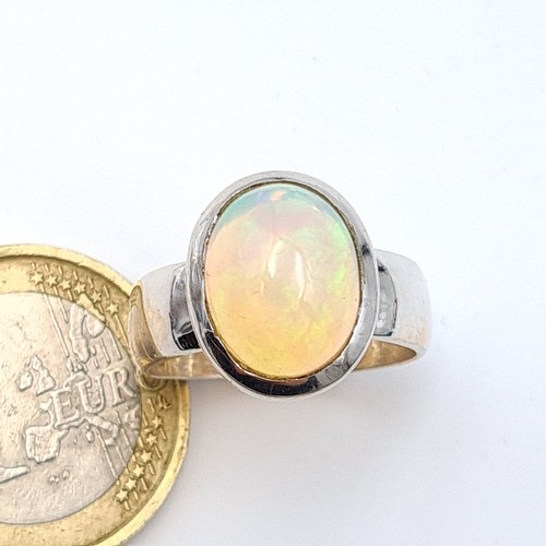 614 - A truly beautiful 6 carat Australian Fire Opal sterling silver ring. This is one of the brightest Fi... 