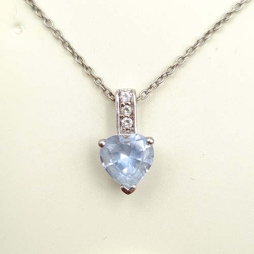 631 - A very pretty Fields heart shaped aqua marine  sterling silver pendant necklace and chain. Encased i... 