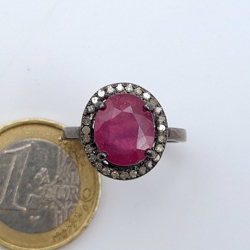 629 - A stunning certified natural Ruby and Diamond sterling silver ring, of a central 4.50 carat central ... 