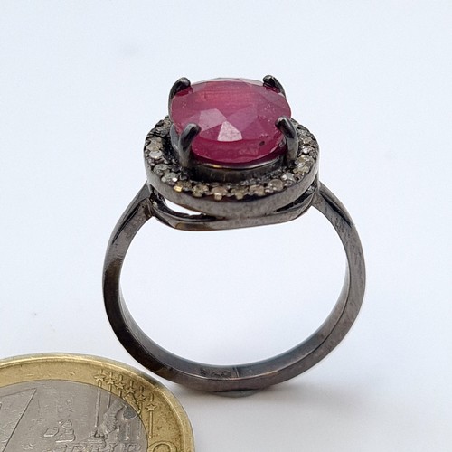 629 - A stunning certified natural Ruby and Diamond sterling silver ring, of a central 4.50 carat central ... 