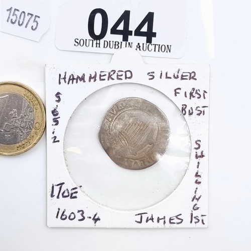44 - A very rare James I shilling 1603-1604 hammered silver coin. Featuring the rare first bust of the ki... 