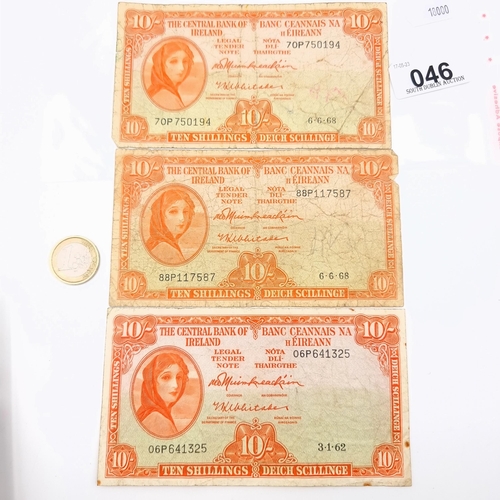 46 - A collection of three Lady Lavery 10 shilling banknotes with one dating to the 3.1.1962 and the othe... 
