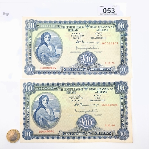 53 - Two £10 Lady Lavery Irish banknotes both dating to 2.12.1976.