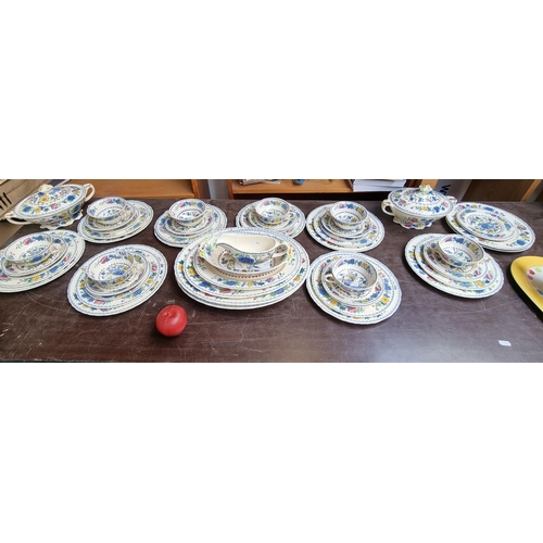 964 - A huge 52 piece set of Mason's ironstone china in the Regency pattern. Includes soup bowls, side pla... 