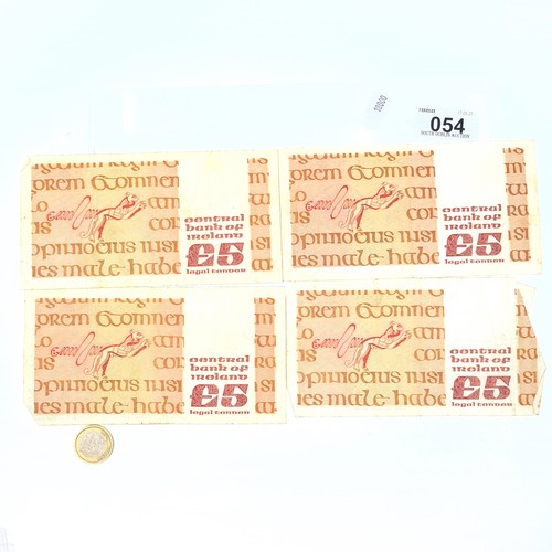 54 - A collection of four £5 B Series Scotus Irish banknotes with three dating from 24.8.1976 and another... 