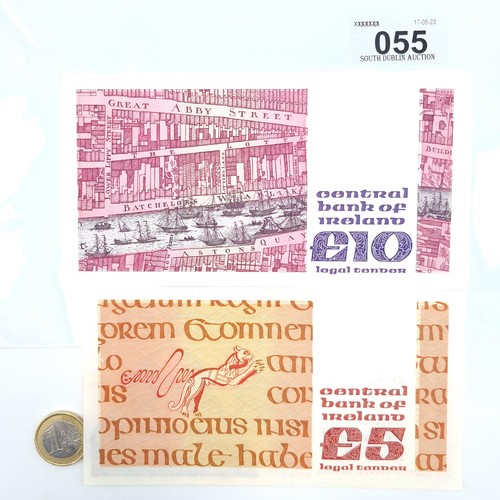 55 - Two Irish banknotes including a £10 B Series Jonathan Swift dating to 2.2.1981 along with a Scotus £... 