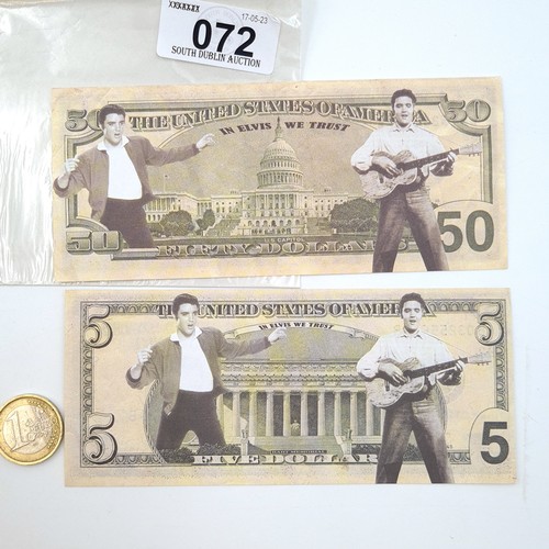 72 - A pair of very fun novelty notes featuring colourful images of the King of Rock'n'Roll Elvis Presley... 