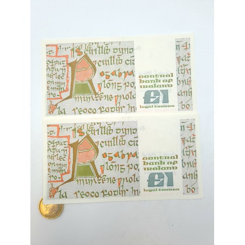 121 - Two consecutive B Series £1 Irish banknotes featuring Queen Medb with the series numbers: EFI445657-... 