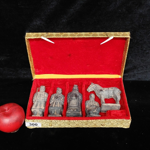 300 - A set of vintage Chinese terracotta army figurines in their original presentation box.