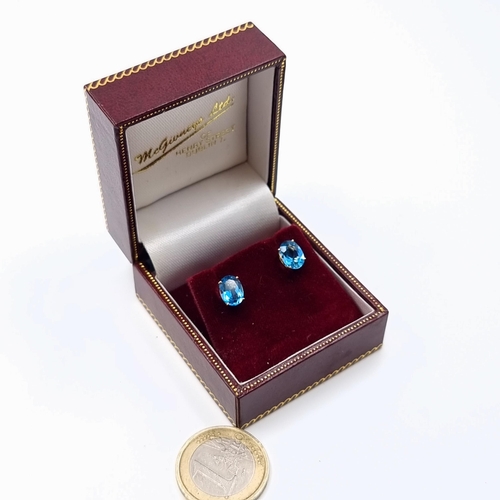 31 - Star Lot : A beautiful pair of bright 14 carat White Gold facet cut Aquamarine stone stud earrings, ... 